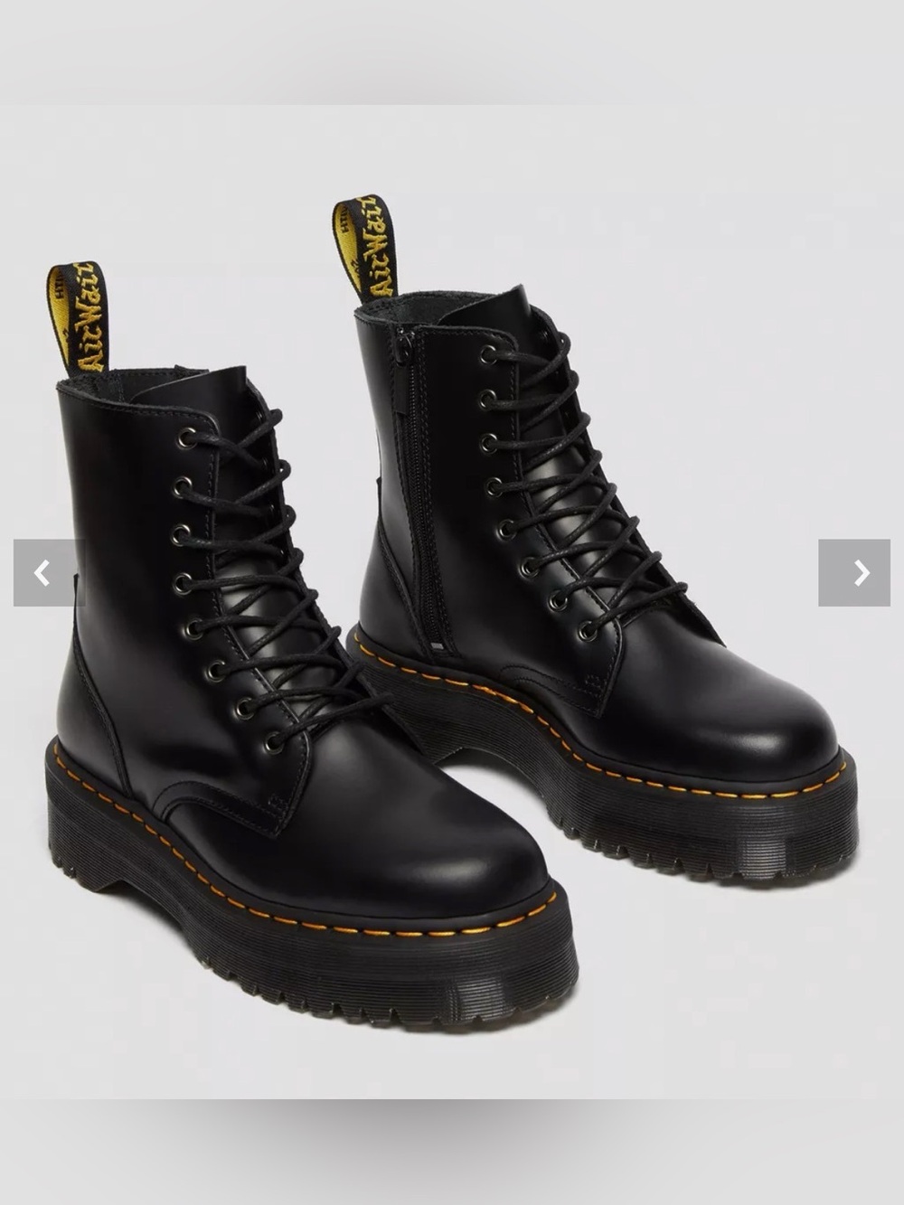 Dr. Martens Black Leather Lace-Up Boots with Yellow Stitching